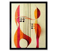 Wall Art Print Abstract Autumnal Boho Musical Music Symbol Clef in Cream Pink Copper Yellow Art Framed Artery8 Black W12 inch x H16 inch
