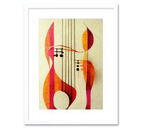 Wall Art Print Abstract Autumnal Boho Musical Music Symbol Clef in Cream Pink Copper Yellow Artwork Framed 9X7 Inch Artery8 White W7 inch x H9 inch