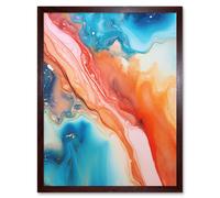 Wall Art Print Abstract Blue and Orange Fluid Flow Painting Water Meets Oil Art Framed Artery8 Brown W12 inch x H16 inch