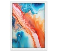 Wall Art Print Abstract Blue and Orange Fluid Flow Painting Water Meets Oil Artwork Framed A4 Artery8 White A4