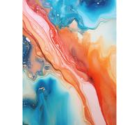 Wall Art Print Abstract Blue and Orange Fluid Flow Painting Water Meets Oil Poster Artery8 Multi W24 inch x H32 inch