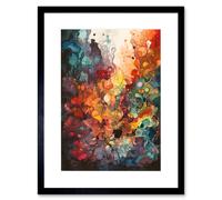 Wall Art Print Abstract Coral Reef Organic Shapes Modern Rainbow Acrylic Colour Painting Artwork Framed 9X7 Inch Artery8 Black W7 inch x H9 inch
