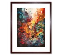 Wall Art Print Abstract Coral Reef Organic Shapes Modern Rainbow Acrylic Colour Painting Artwork Framed 9X7 Inch Artery8 Brown W7 inch x H9 inch