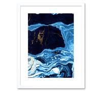 Wall Art Print Abstract Dark Blue Gold Drips Art Framed 9x7 inch Artery8 White W7 inch x H9 inch
