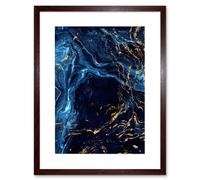 Wall Art Print Abstract Dark Blue Gold Water Art Framed 9x7 inch Artery8 Brown W7 inch x H9 inch