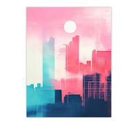 Wall Art Print Abstract Geometric Metropolis Cityscape Pink Turquoise Poster Artery8 Pink W24 inch x H32 inch