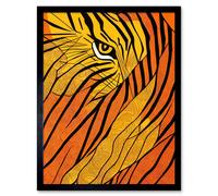 Wall Art Print Abstract Hidden Tiger Camouflage Art Framed Artery8 Black W12 inch x H16 inch