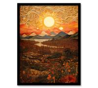 Wall Art Print Abstract Magical Autumn Sunset Landscape Painting Artwork Art Framed Artery8 Orange A4