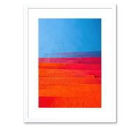 Wall Art Print Abstract Minimalist Steps Painting Blue Purple Pink Orange Red Artwork Framed 9X7 Inch Artery8 White W7 inch x H9 inch