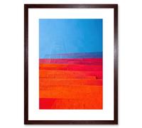 Wall Art Print Abstract Minimalist Steps Painting Blue Purple Pink Orange Red Artwork Framed 9X7 Inch Artery8 Brown W7 inch x H9 inch