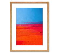 Wall Art Print Abstract Minimalist Steps Painting Blue Purple Pink Orange Red Artwork Framed 9X7 Inch Artery8 Beige W7 inch x H9 inch