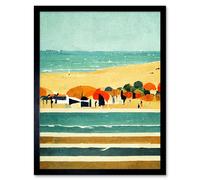 Wall Art Print Abstract Modern Painting Summer Beach Scene French Riviera Art Framed Artery8 Black W12 inch x H16 inch