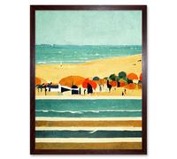 Wall Art Print Abstract Modern Painting Summer Beach Scene French Riviera Art Framed Artery8 Brown W12 inch x H16 inch