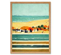 Wall Art Print Abstract Modern Painting Summer Beach Scene French Riviera Art Framed Artery8 Light Oak W12 inch x H16 inch