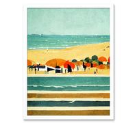 Wall Art Print Abstract Modern Painting Summer Beach Scene French Riviera Art Framed Artery8 White W12 inch x H16 inch