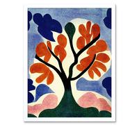 Wall Art Print Abstract Painting Bright Matisse Style Lone Tree Painting Orange Blue Pink Green Art Framed Artery8 White W12 inch x H16 inch