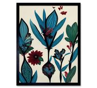 Wall Art Print Abstract Paper Quilling Floral Blooms Flowers Butterflies Blue Burgundy Green Cream Art Framed Artery8 Black W12 inch x H16 inch
