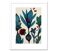 Wall Art Print Abstract Paper Quilling Floral Blooms Flowers Butterflies Blue Burgundy Green Cream Artwork Framed 9X7 Inch Artery8 White W7 inch x H9 inch