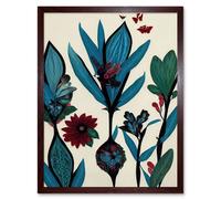 Wall Art Print Abstract Paper Quilling Floral Blooms Flowers Butterflies Blue Burgundy Green Cream Art Framed Artery8 Brown W12 inch x H16 inch