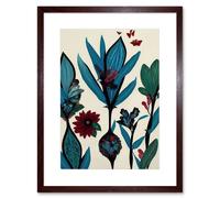 Wall Art Print Abstract Paper Quilling Floral Blooms Flowers Butterflies Blue Burgundy Green Cream Artwork Framed 9X7 Inch Artery8 Brown W7 inch x H9 inch