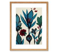 Wall Art Print Abstract Paper Quilling Floral Blooms Flowers Butterflies Blue Burgundy Green Cream Artwork Framed 9X7 Inch Artery8 Beige W7 inch x H9 inch