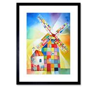 Wall Art Print Abstract Patchwork Windmill Old Amsterdam Folk Artwork Framed 9X7 Inch Artery8 Black W7 inch x H9 inch