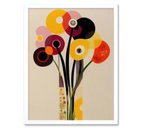 Wee Blue Coo Abstract Retro Spring Summer Flowers Floral Yellow Burgundy Orange Bouquet Vase Art Print Framed Poster Wall Decor 12x16 inch