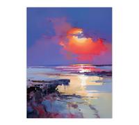 Wall Art Print Abstract Seascape Purple Cloud Dawn Oil Painting Poster Picture Artery8 Purple W24 inch x H32 inch
