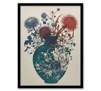 Wall Art Print Abstract Thistle Flowers Artistic Linocut Painting Teal Blue Red Scottish Bouquet Nature Colourful Bright Floral Modern Artwork Art Fra Artery8 Multi W12 inch x H16 inch