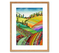 Wall Art Print Abstract Tuscany Hills Landscape Folk Artwork Framed 9X7 Inch Artery8 Beige W7 inch x H9 inch
