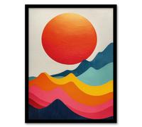 Wall Art Print Abstract Waves Sunset Sun Vibrant Oil Painting Art Framed Poster Artery8 Black A4