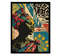 Wall Art Print African Woman Colourful Pattern Portrait Painting Art Framed Poster Artery8 Black A4