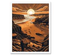 Wall Art Print Afternoon Dog Walks Woolacombe Beach Art Framed Artery8 White W12 inch x H16 inch
