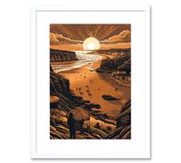 Wall Art Print Afternoon Dog Walks Woolacombe Beach Artwork Framed 9X7 Inch Artery8 White W7 inch x H9 inch