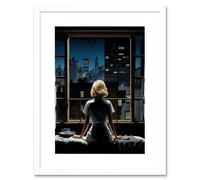 Wall Art Print Alfred Hitchcock Rear Window Inspired Hyperrealist Painting Watching Neighbours at Night Artwork Framed 9X7 Inch Artery8 White W7 inch x H9 inch