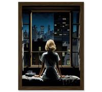 Wall Art Print Alfred Hitchcock Rear Window Inspired Hyperrealist Painting Watching Neighbours at Night Artwork Framed A4 Artery8 Brown A4
