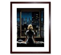 Wall Art Print Alfred Hitchcock Rear Window Inspired Hyperrealist Painting Watching Neighbours at Night Artwork Framed 9X7 Inch Artery8 Brown W7 inch x H9 inch