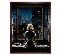 Wall Art Print Alfred Hitchcock Rear Window Inspired Hyperrealist Painting Watching Neighbours at Night Art Framed Artery8 Brown W12 inch x H16 inch