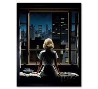 Wall Art Print Alfred Hitchcock Rear Window Inspired Hyperrealist Painting Watching Neighbours at Night Art Framed Artery8 Black W12 inch x H16 inch