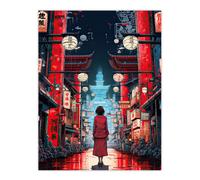 Wall Art Print Alone in Tokyo Empty Street Market Lantern Signs Poster Picture Artery8 Red W24 inch x H32 inch
