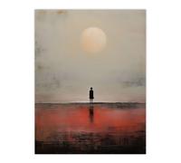 Wall Art Print Alone with the Sea Minimalist Misty Seascape Sunset Poster Artery8 Multi W24 inch x H32 inch