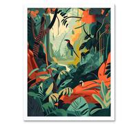 Wall Art Print Amazon Rainforest Diverse Flora and Tropical Birds Art Framed Artery8 White W12 inch x H16 inch