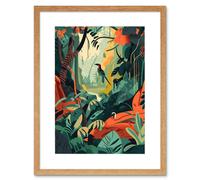 Wall Art Print Amazon Rainforest Diverse Flora and Tropical Birds Artwork Framed 9X7 Inch Artery8 Beige W7 inch x H9 inch