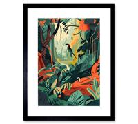 Wall Art Print Amazon Rainforest Diverse Flora and Tropical Birds Artwork Framed 9X7 Inch Artery8 Black W7 inch x H9 inch