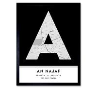 Wall Art Print An Najaf Iraq City Map Modern Typography Stylish Letter Framed Word Wee Blue Coo Black W12 inch x H16 inch