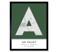 Wall Art Print An Najaf Iraq City Map Modern Typography Stylish Letter Framed Word Wee Blue Coo Green W12 inch x H16 inch