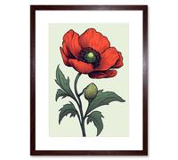 Wall Art Print Anemone Flower Bloom Tattoo Ink Body Art Rockabilly Americana 50s Artwork Framed 9X7 Inch Artery8 Brown W7 inch x H9 inch