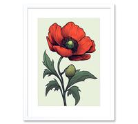 Wall Art Print Anemone Flower Bloom Tattoo Ink Body Art Rockabilly Americana 50s Artwork Framed 9X7 Inch Artery8 White W7 inch x H9 inch