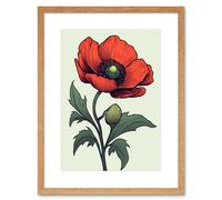 Wall Art Print Anemone Flower Bloom Tattoo Ink Body Art Rockabilly Americana 50s Artwork Framed 9X7 Inch Artery8 Beige W7 inch x H9 inch