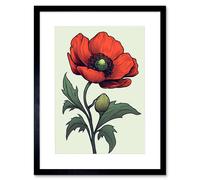 Wall Art Print Anemone Flower Bloom Tattoo Ink Body Art Rockabilly Americana 50s Artwork Framed 9X7 Inch Artery8 Black W7 inch x H9 inch